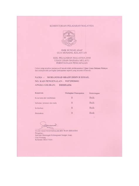 Image result for Sijil SPM Original