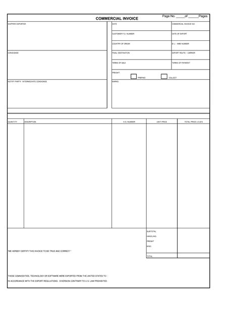 Afbeeldingsresultaten voor Blank Commercial Invoice Template PDF