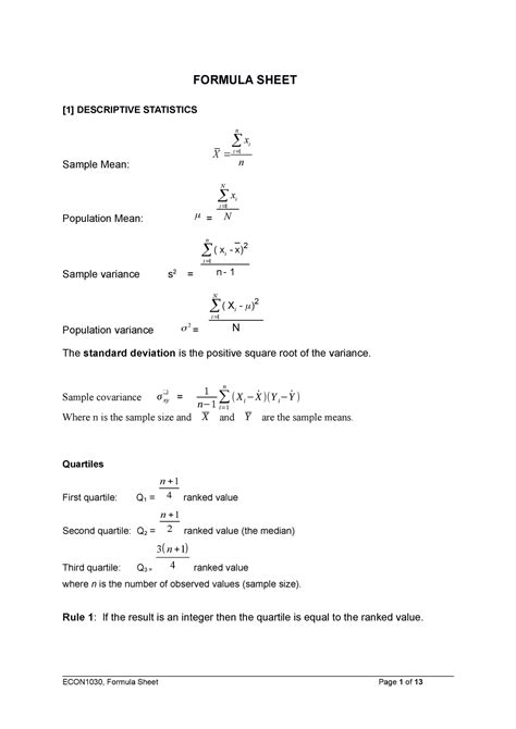 Intro to Statistics Formula Sheet に対する画像結果