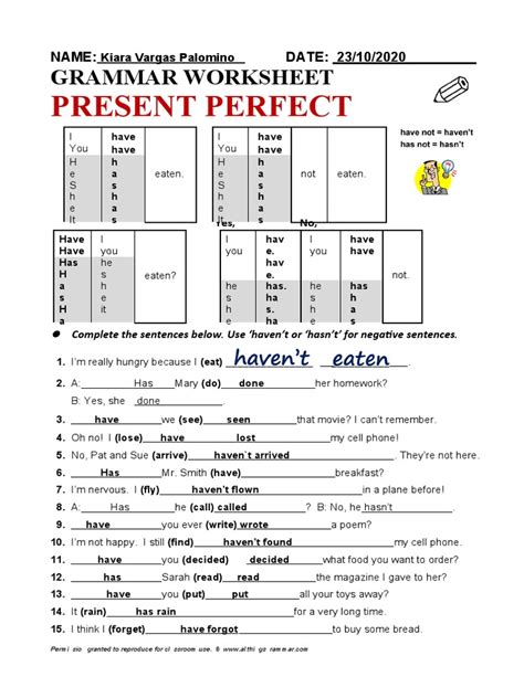 Image result for Present Perfect Tense English Worksheet
