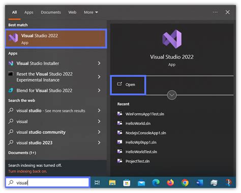 Toradh íomhá ar Visual Studio Recent Project