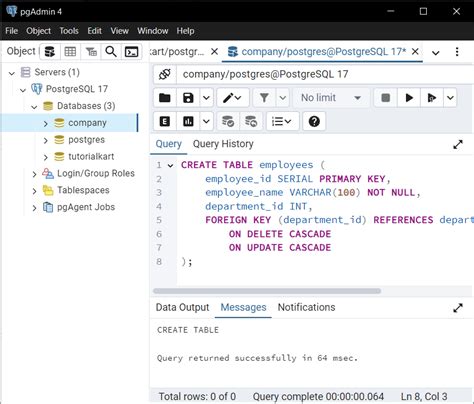 Toradh íomhá ar PostgreSQL CreateTable Frommscratch