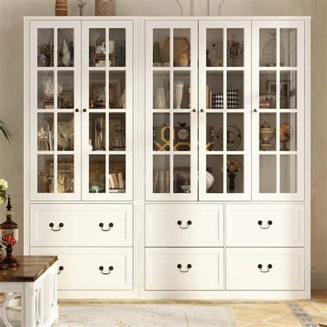 FUFU&GAGA White Wood Combination Cabinet Freestanding Display Cabinet ...