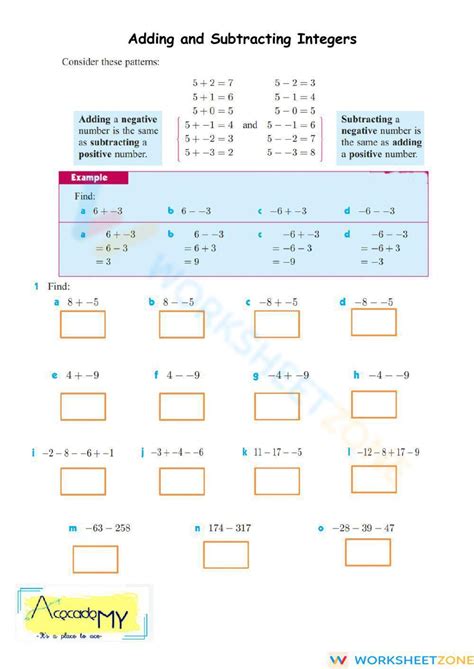 Image result for Worksheet On Integers Addition and Subtraction