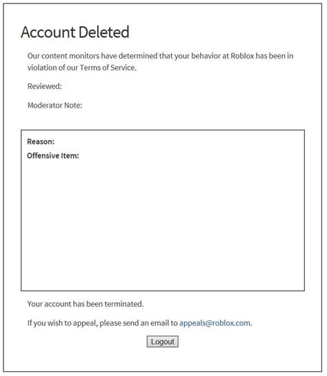 Image result for Roblox Account Terminated Speech