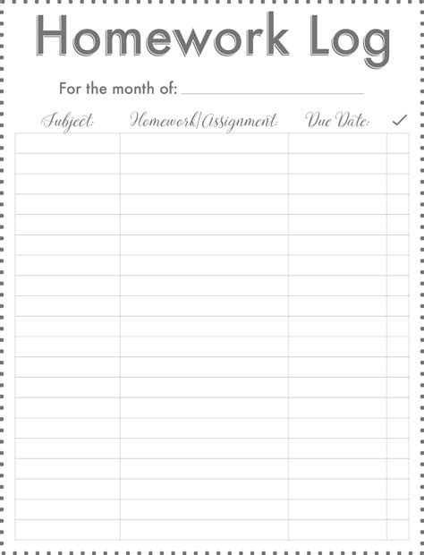 Image result for Free Printable Homework Charts