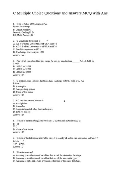 Image result for Basic C Program Multiple Choice Questions PDF