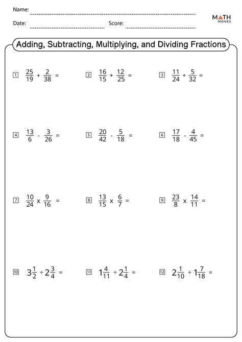 Toradh íomhá ar Math Work Sheets Hard Add Ion Subtraction Multiplication Division Fractions Perscnt