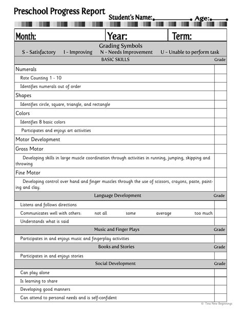 Image result for Progress Report Sample for Pre School