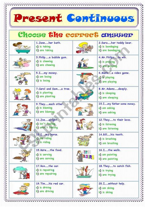 Toradh íomhá ar Continuous Tenses Exercises