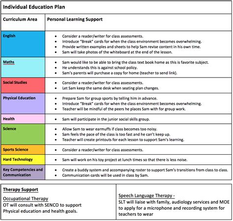 Image result for Assistive Support Plan Template for Autism