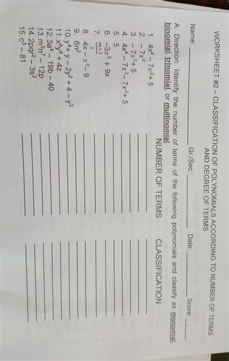 Image result for Polynomial Classification Worksheet