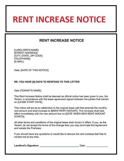 Image result for Rent Increase Notice Form