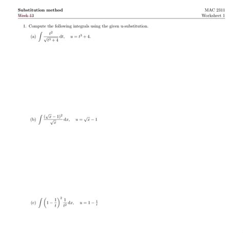 U-Substitution Worksheet に対する画像結果