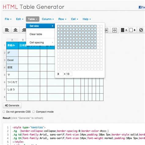 HtmlTable Generation に対する画像結果