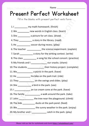 Image result for Present Perfect Tense Fill Up Worksheet