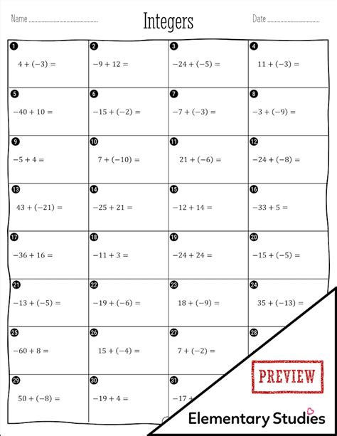 Image result for Worksheet On Integers Addition and Subtraction