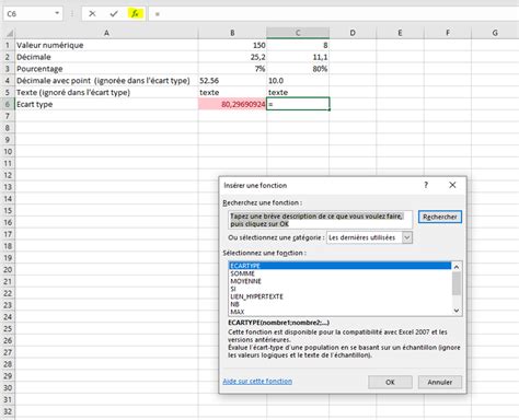 Image result for Ecart Type Excel