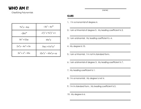 Classifying Polynomials Worksheet에 대한 이미지 결과