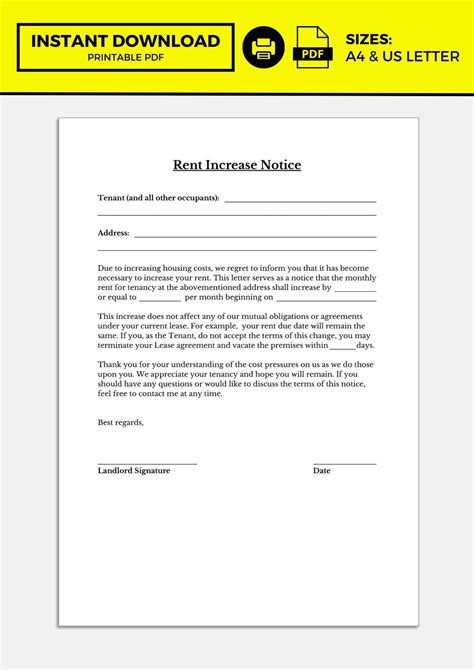 Image result for Rent Increase Notice Form