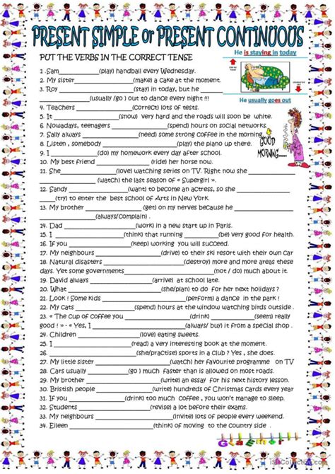 Toradh íomhá ar Continuous Tenses Exercises