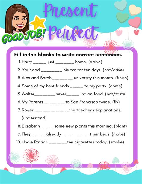 Image result for Present Perfect Tense Fill Up Worksheet