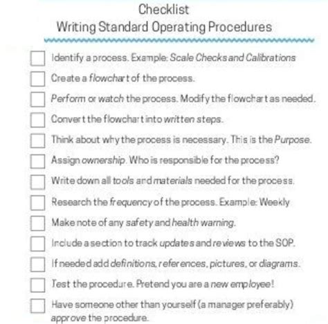Image result for SOP Checklist Form