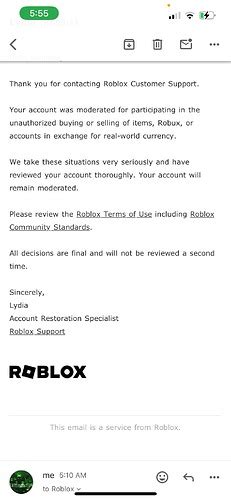 Image result for Roblox Account Terminated Speech