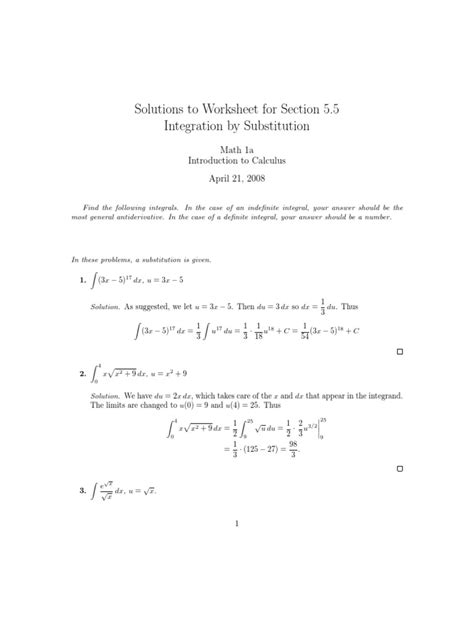 Image result for Integration by Substitution Worksheet.pdf