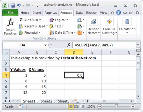 Image result for Slope in Exel
