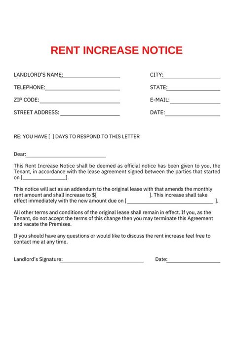 Image result for Rent Increase Notice Form