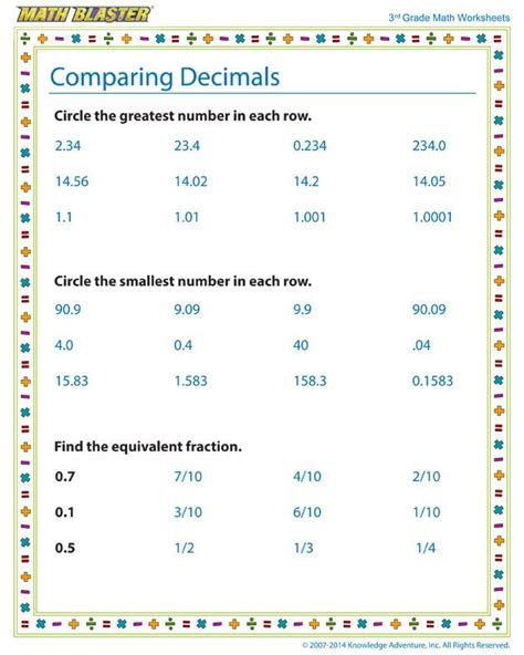 Image result for Comparison of Decimals Worksheet