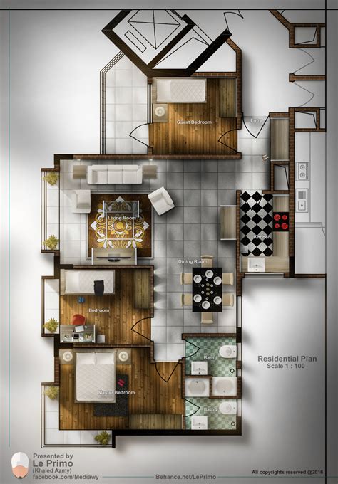 Residential plan Rendering on Behance Interior Design Presentation ...