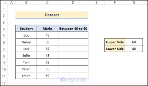 Toradh íomhá ar Between Function Excel