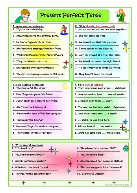 Image result for Present Perfect Tense English Worksheet
