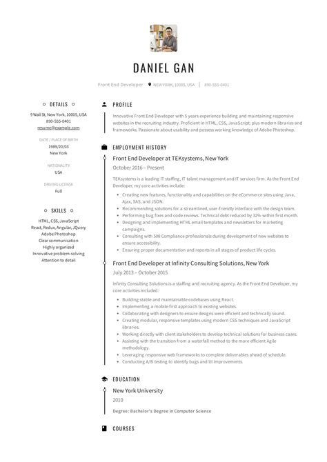 Image result for Front End Developer Resume in PDF