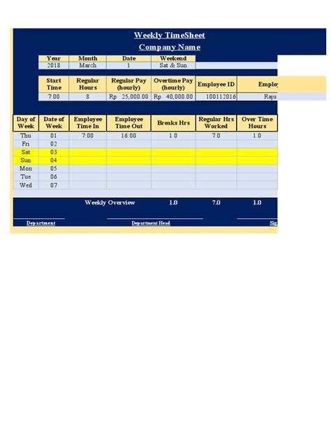 Weekly Timesheet Template | PDF