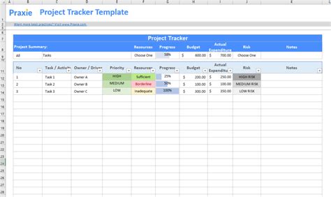 Project Tracker Template に対する画像結果