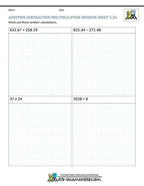 Toradh íomhá ar Math Work Sheets Hard Add Ion Subtraction Multiplication Division Fractions Perscnt