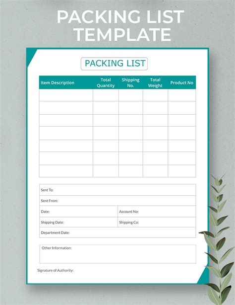 Image result for Packing List Example