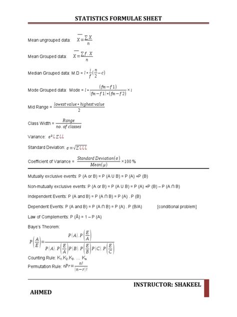 Intro to Statistics Formula Sheet に対する画像結果