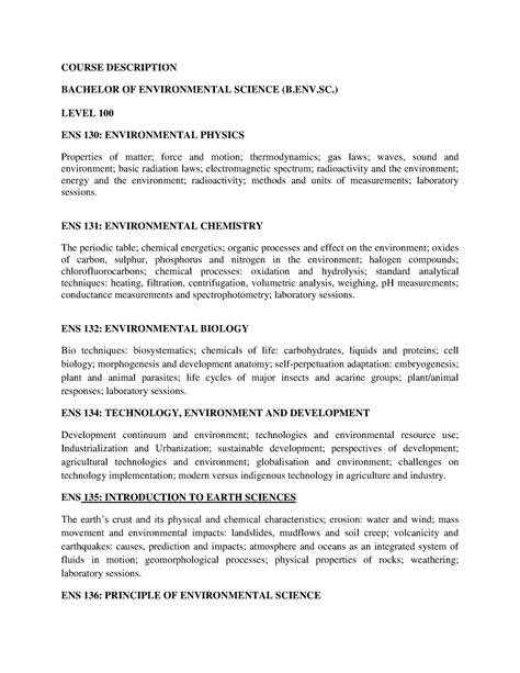 Bachelor environmental science - COURSE DESCRIPTION BACHELOR OF ...