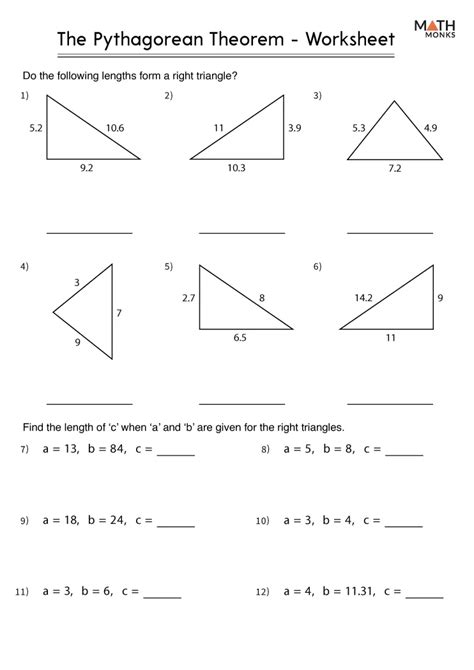 Pythagorean Theorem Worksheets - Math Monks