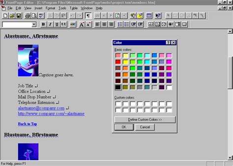 Toradh íomhá ar Microsoft FrontPage Screen Shot Windows 1.0