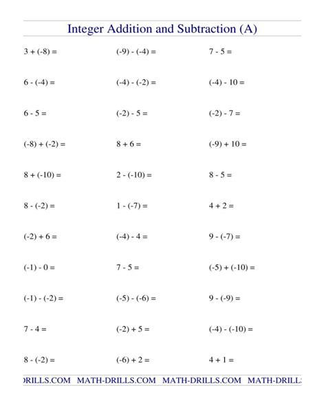 Image result for Worksheet On Integers Addition and Subtraction