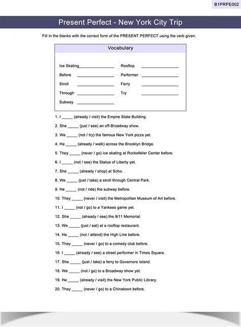 Image result for Present Perfect Tense Fill Up Worksheet