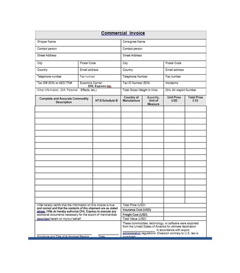 Afbeeldingsresultaten voor Blank Commercial Invoice Template PDF