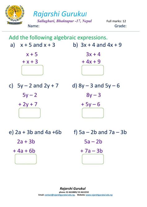 Toradh íomhá ar Algebraic Expressions Grade 7