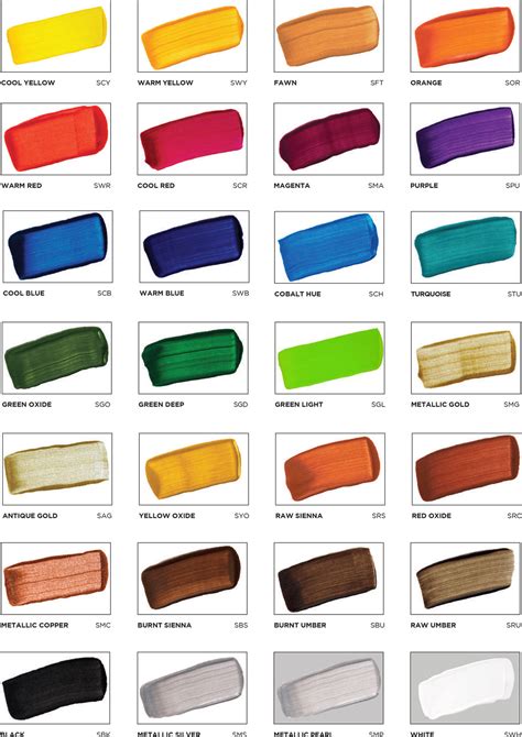 Acrylic Artists Paint Color Chart に対する画像結果