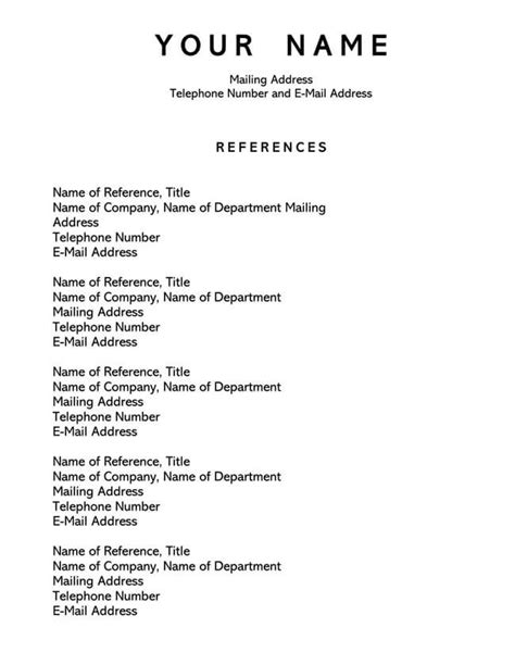 Image result for Resume Reference Page Template